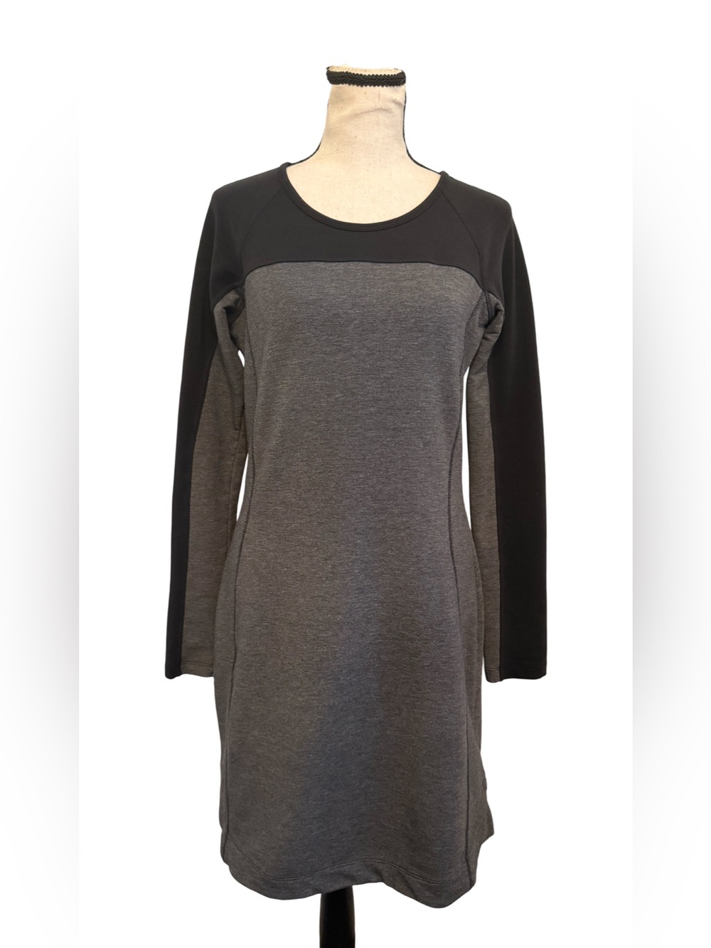 Athleta Gray Black Colorblock Long Sleeve Tencel Lyocell Dress Size XS